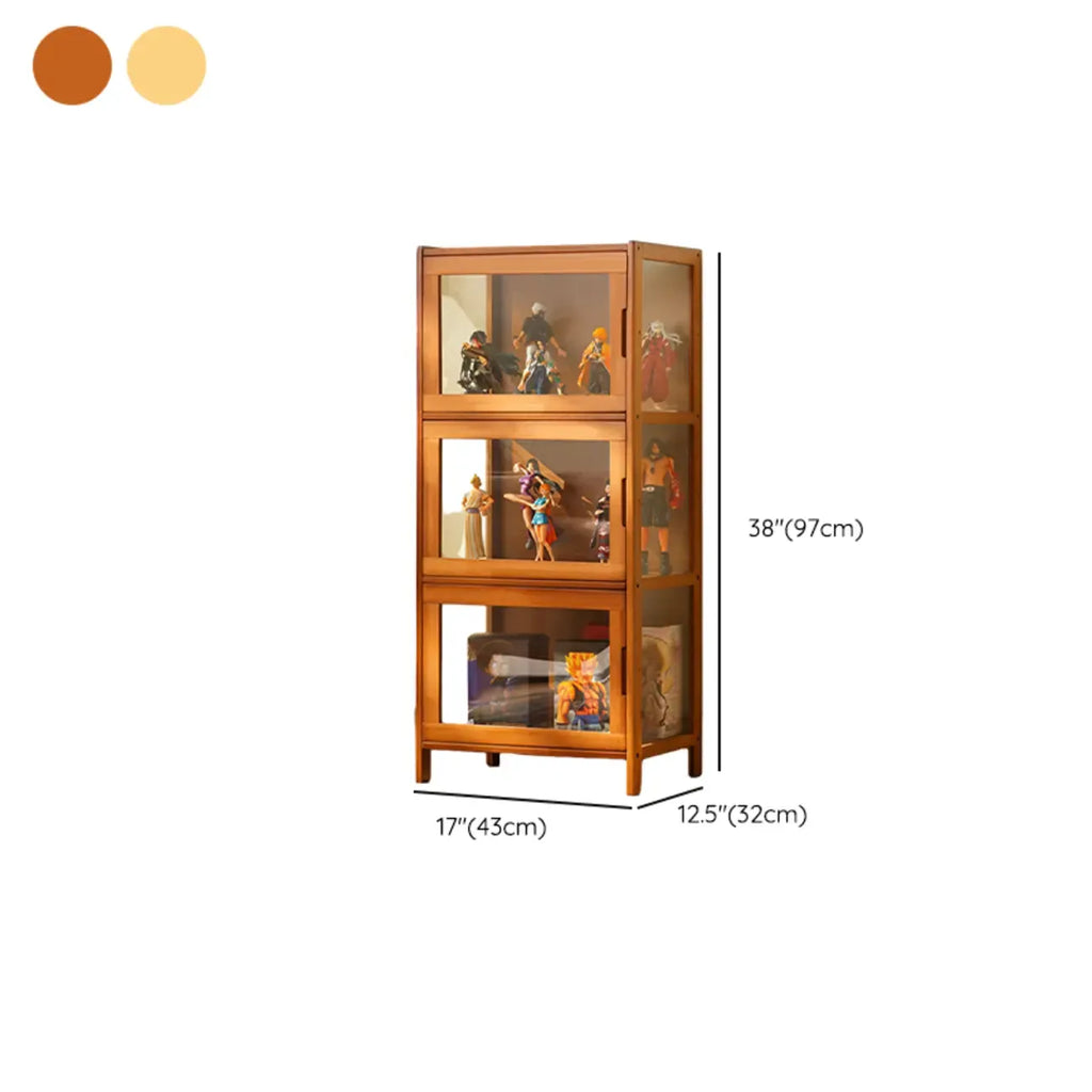 Modern Grey Bamboo Glass Display Cabinet for Living Room