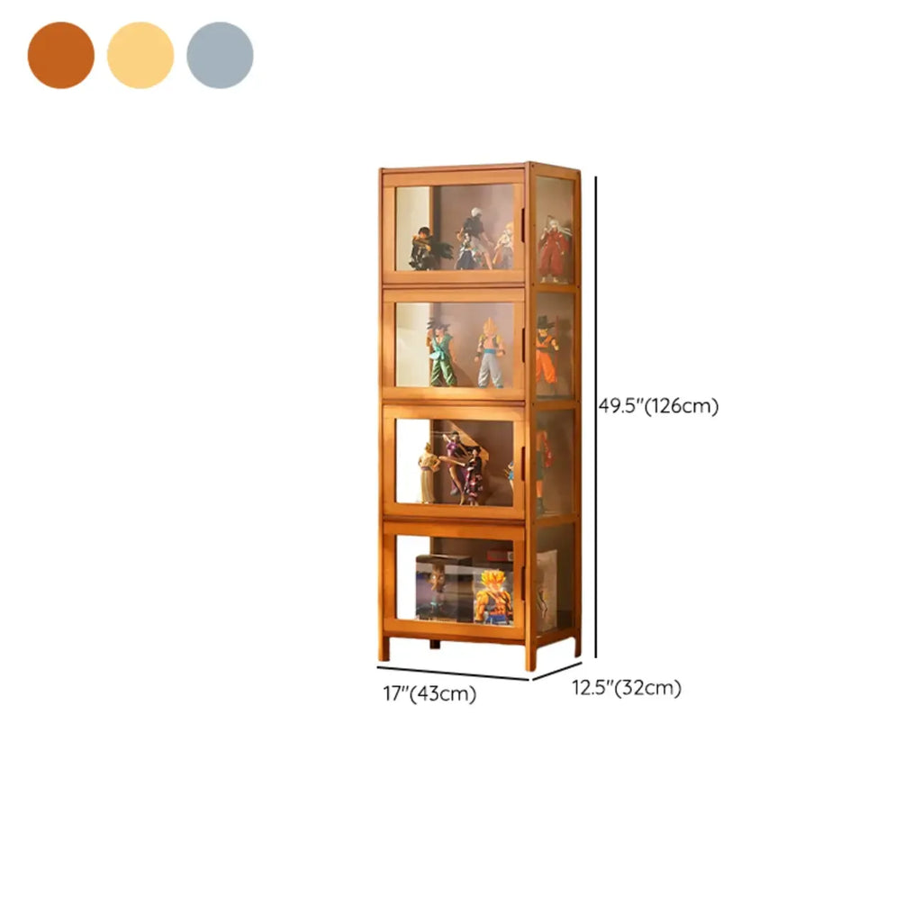 Modern Grey Bamboo Glass Display Cabinet for Living Room