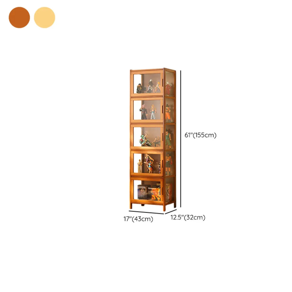 Modern Grey Bamboo Glass Display Cabinet for Living Room