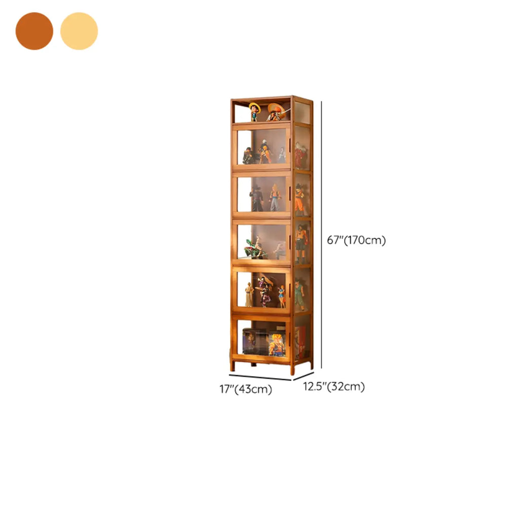 Modern Grey Bamboo Glass Display Cabinet for Living Room