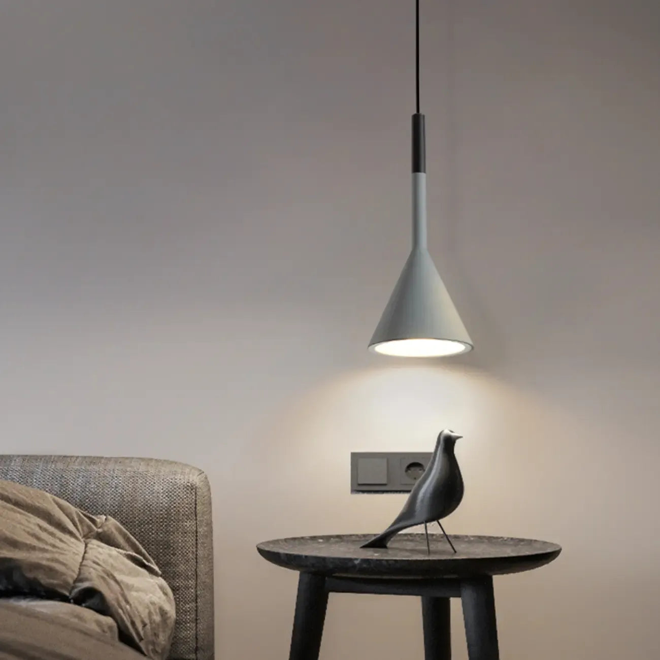 Aluminum Cone Minimalist Gray Bedroom Pendant Light