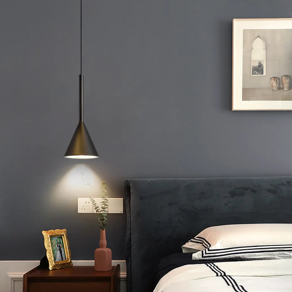 Aluminum Cone Minimalist Gray Bedroom Pendant Light