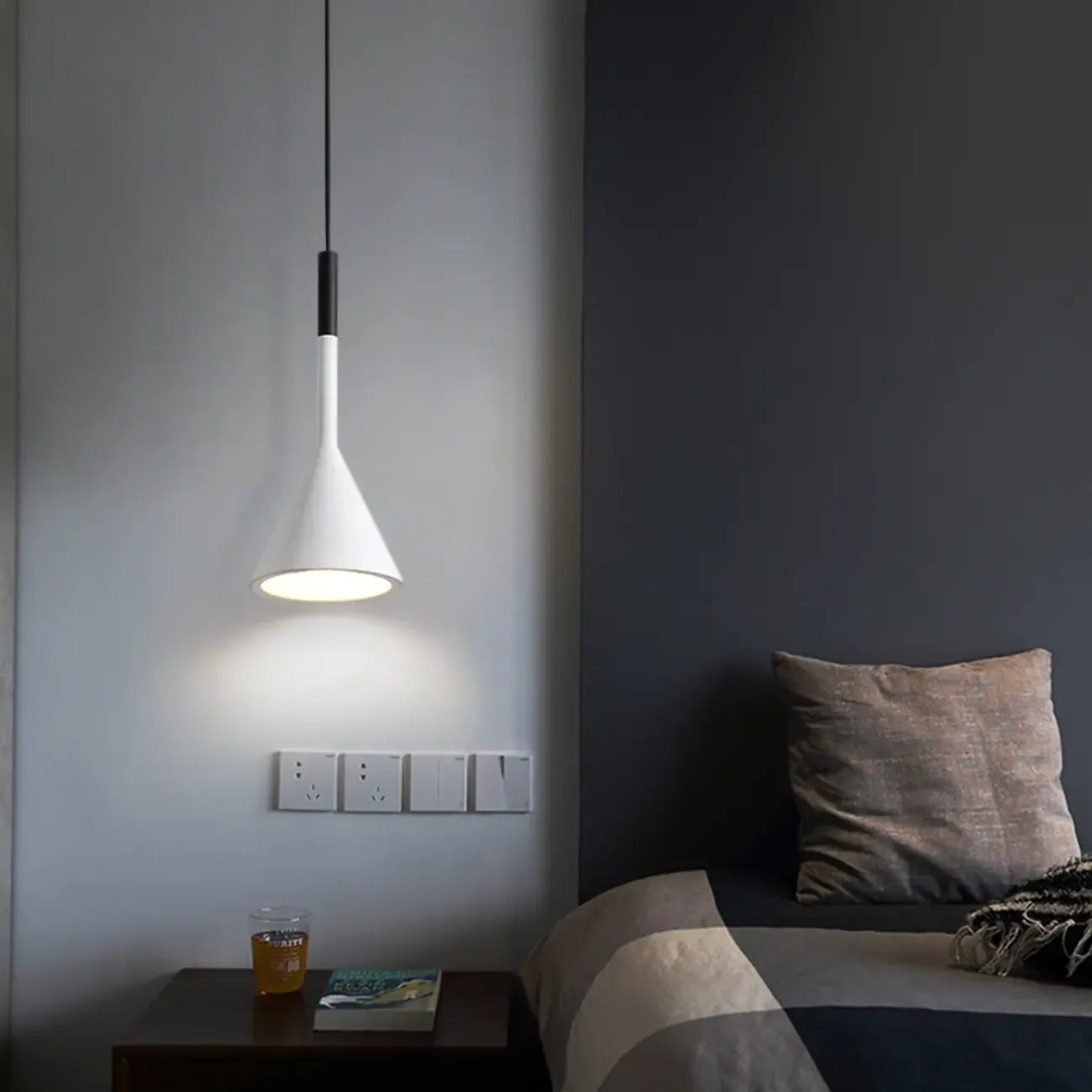 Aluminum Cone Minimalist Gray Bedroom Pendant Light