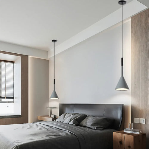 Aluminum Cone Minimalist Gray Bedroom Pendant Light