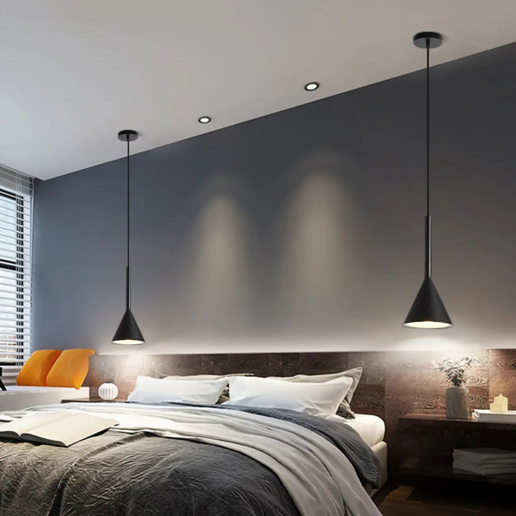 Aluminum Cone Minimalist Gray Bedroom Pendant Light