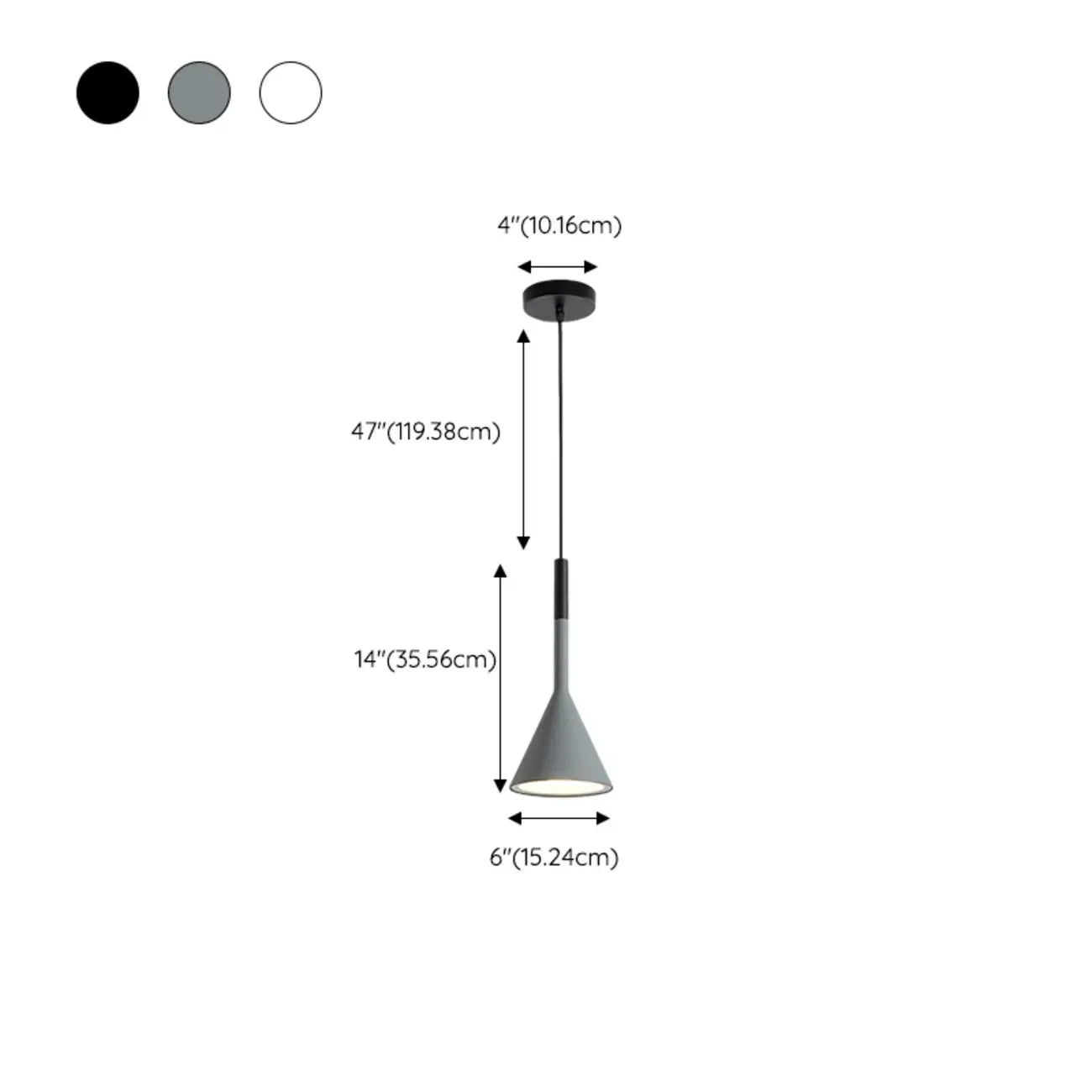 Aluminum Cone Minimalist Gray Bedroom Pendant Light