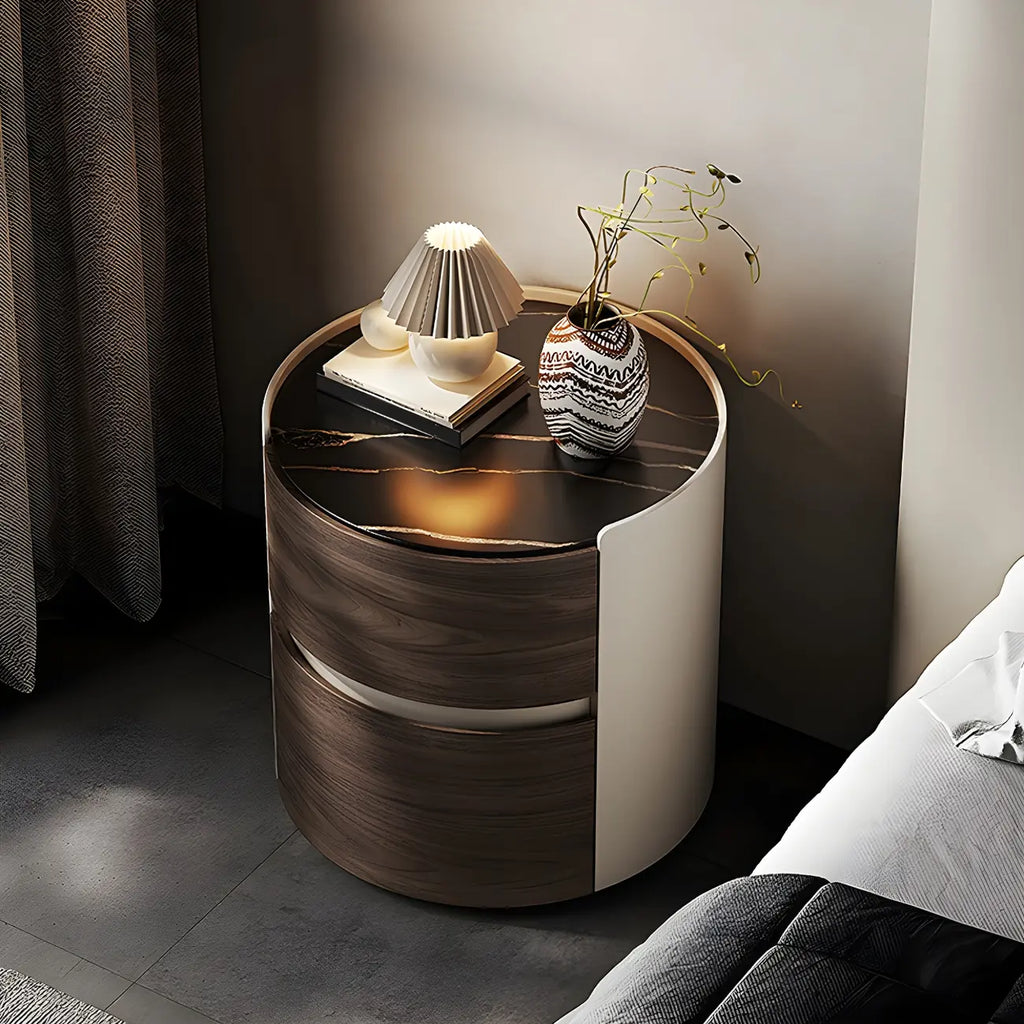 Modern Slate Countertop Round 2-Drawer Nightstand