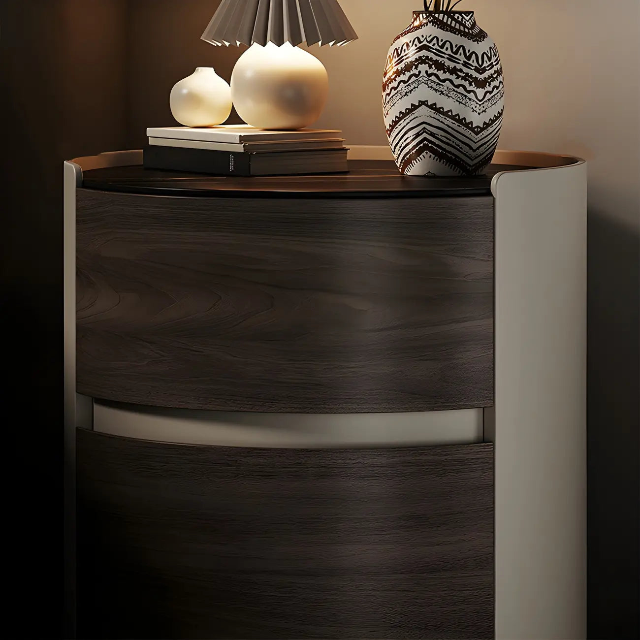 Modern Slate Countertop Round 2-Drawer Nightstand