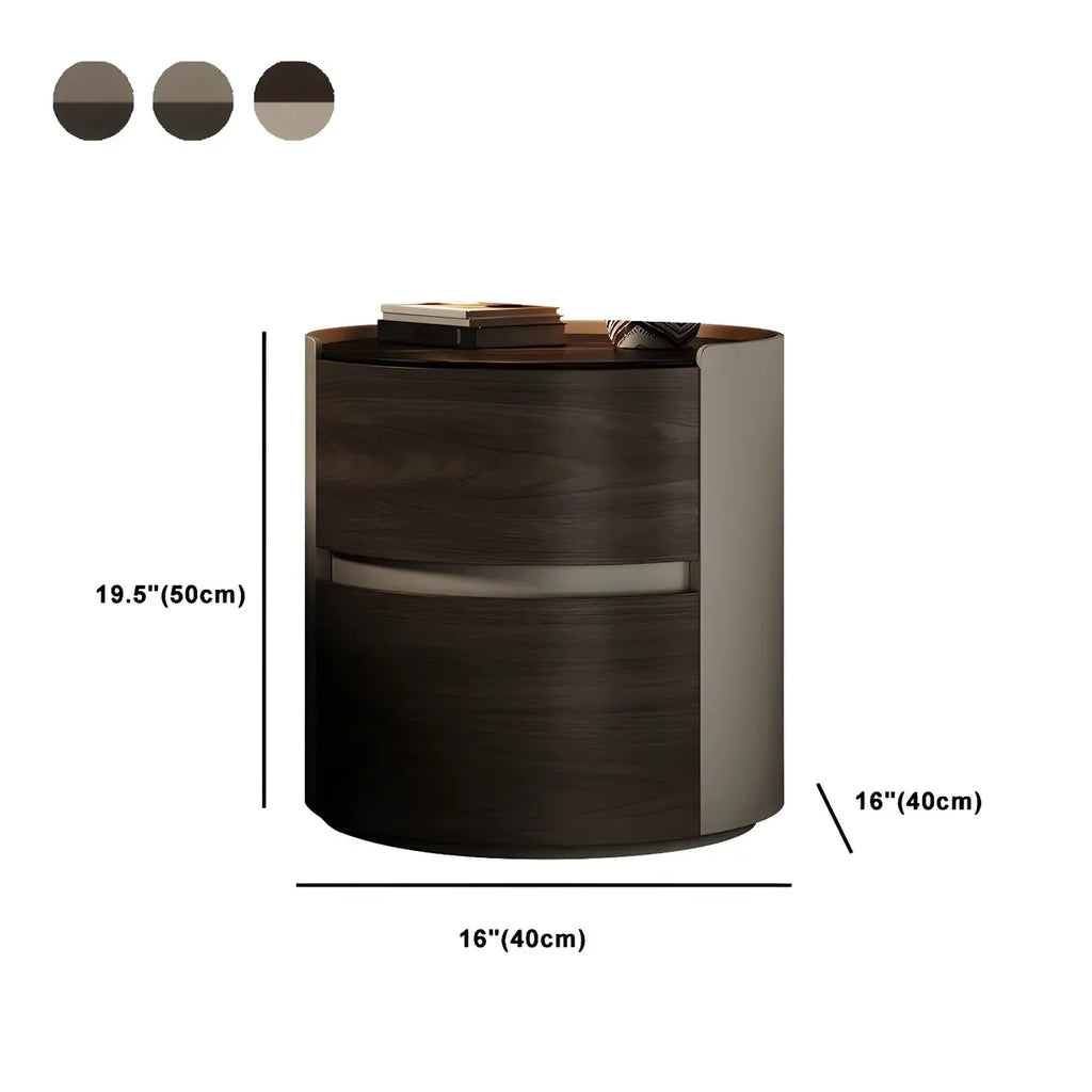 Modern Slate Countertop Round 2-Drawer Nightstand