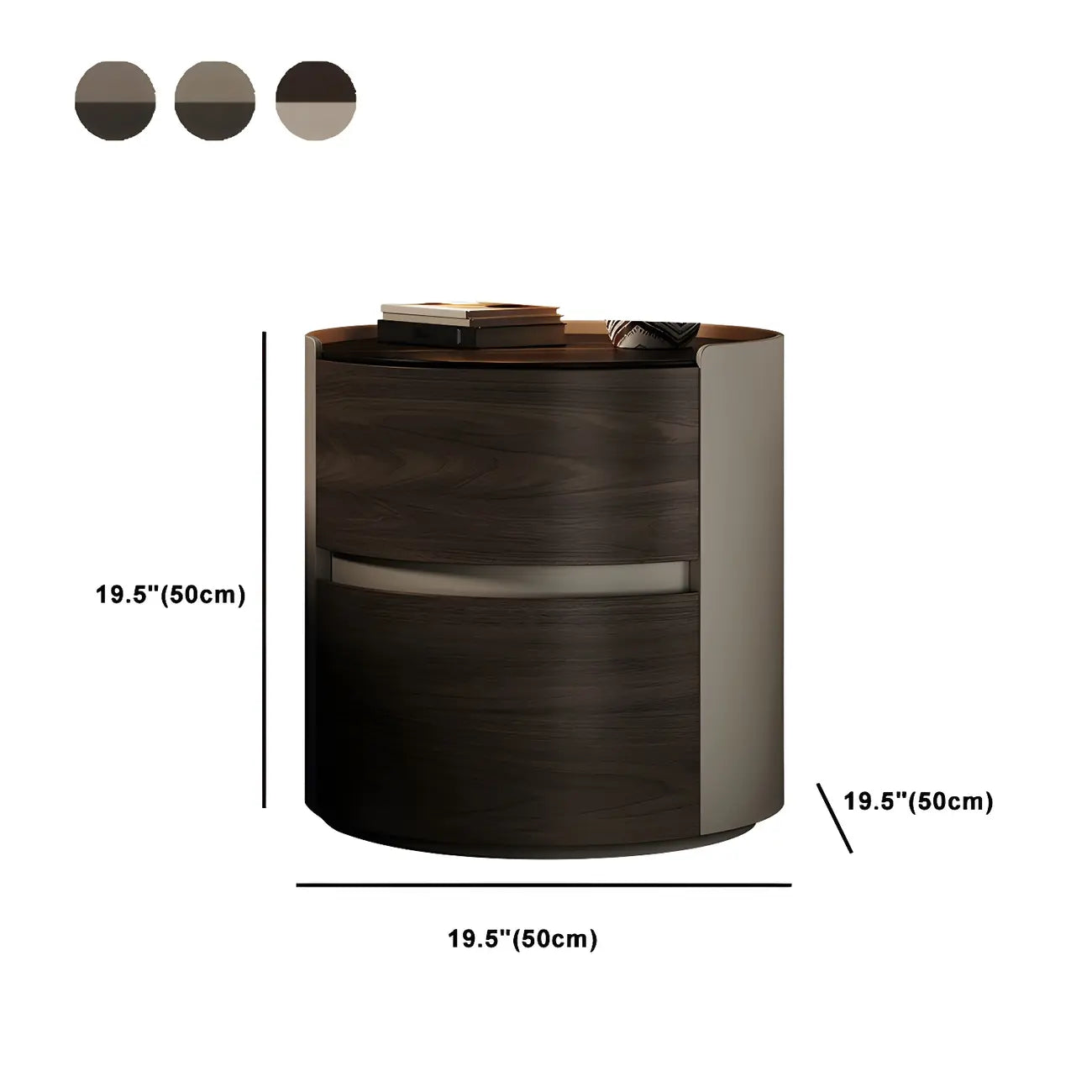 Modern Slate Countertop Round 2-Drawer Nightstand