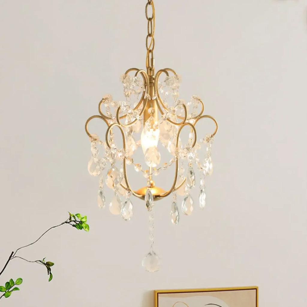 Elegant Gold Crystal Mini Kitchen Pendant Light Adjustable Chain