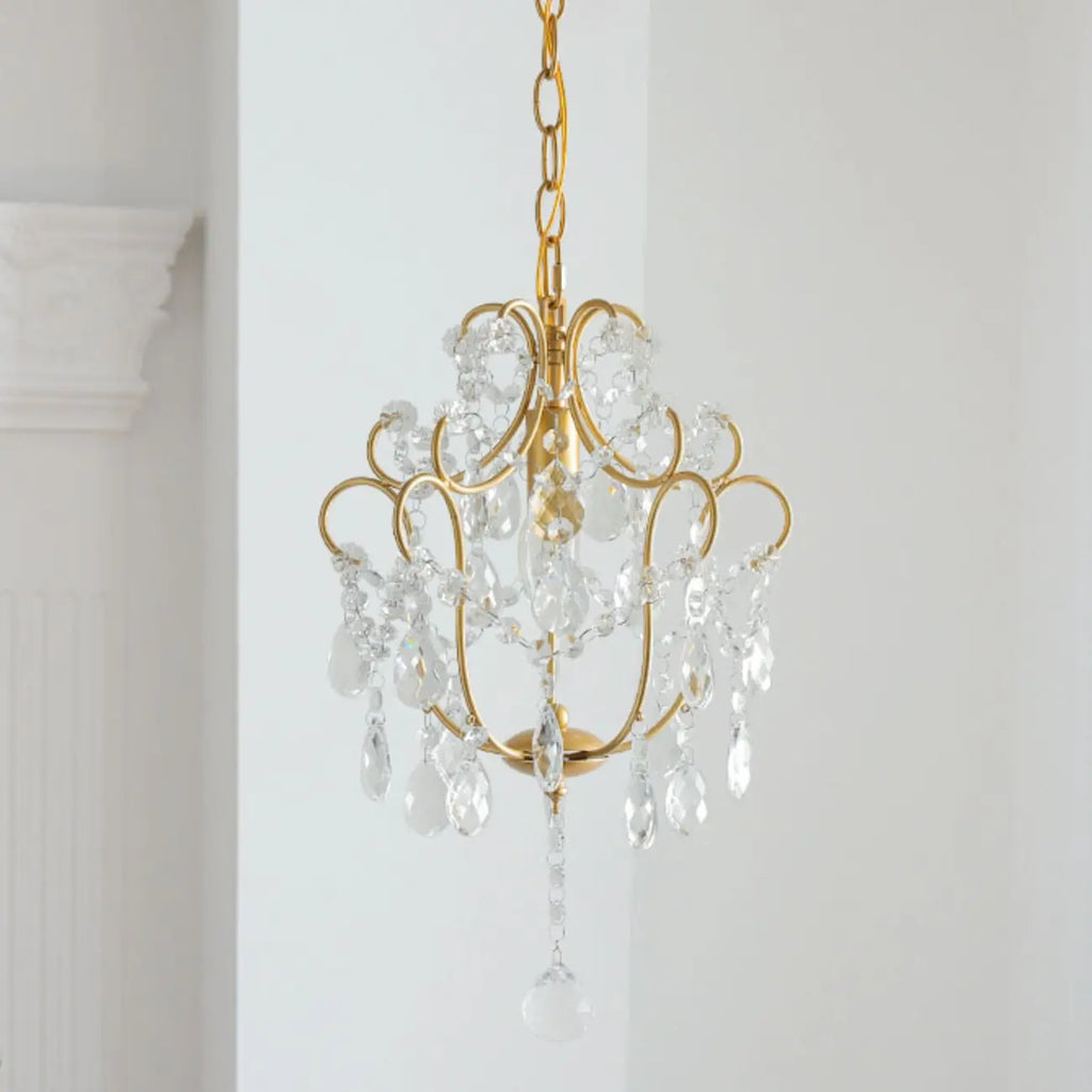 Elegant Gold Crystal Mini Kitchen Pendant Light Adjustable Chain