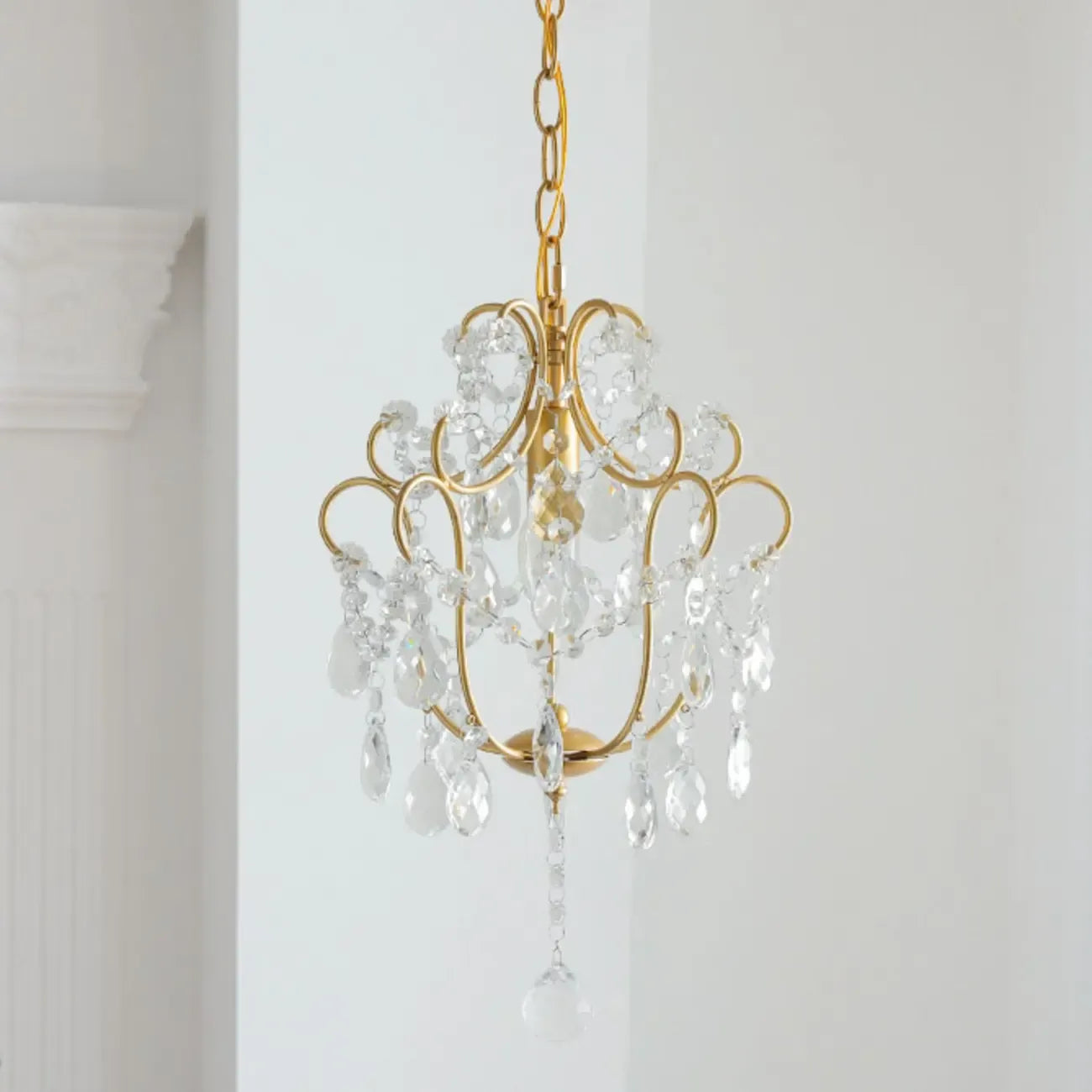 Elegant Gold Crystal Mini Kitchen Pendant Light Adjustable Chain