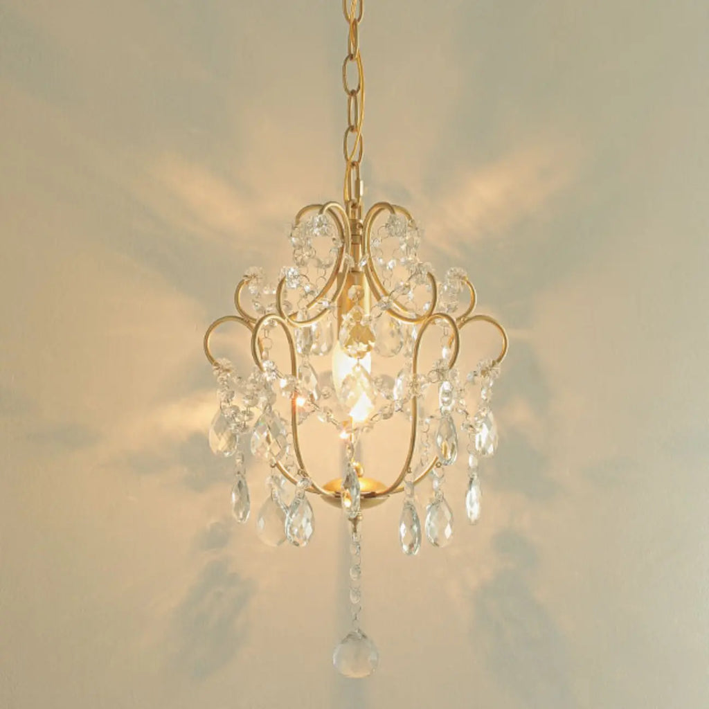 Elegant Gold Crystal Mini Kitchen Pendant Light Adjustable Chain