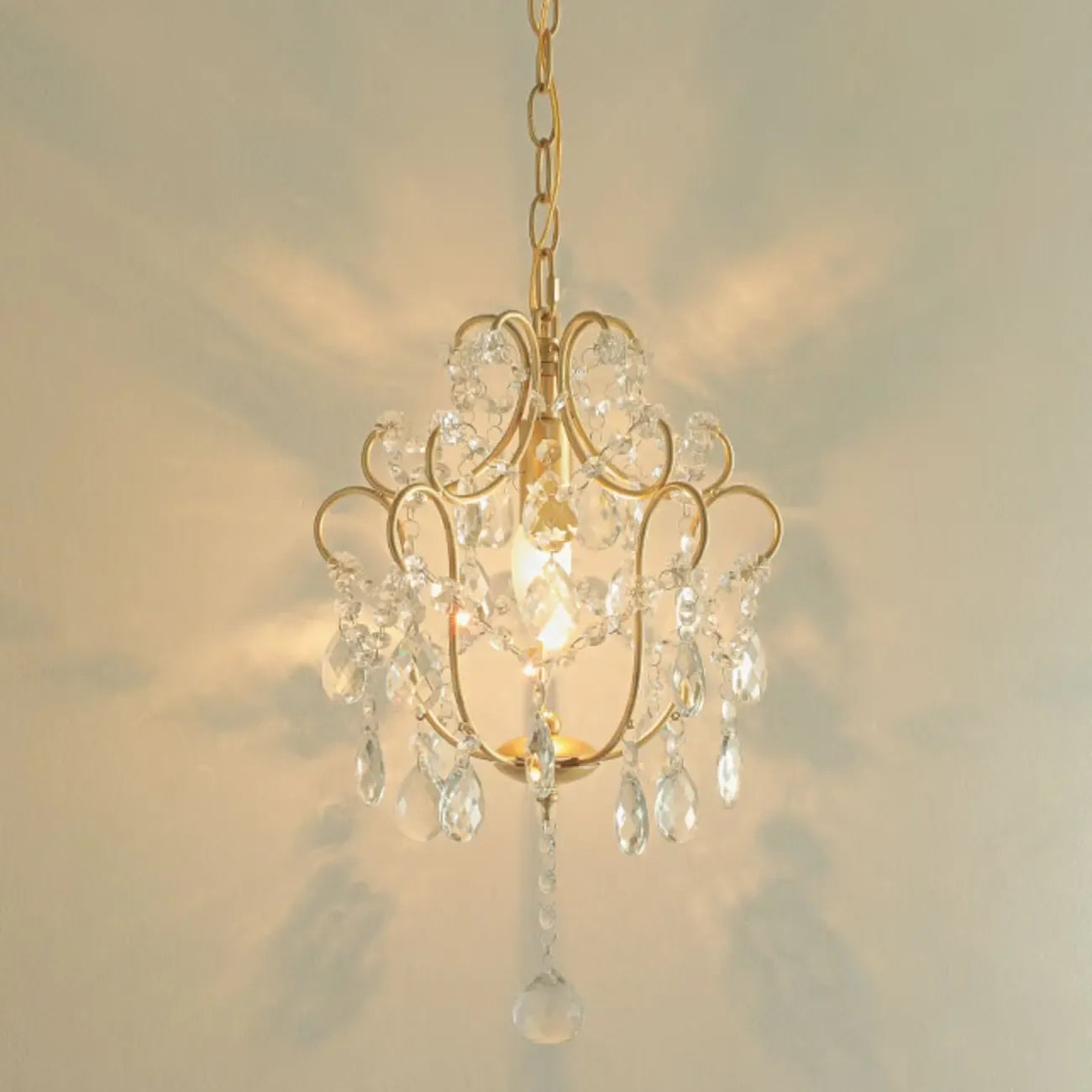 Elegant Gold Crystal Mini Kitchen Pendant Light Adjustable Chain