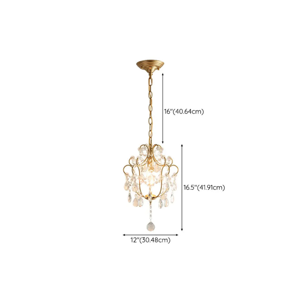 Elegant Gold Crystal Mini Kitchen Pendant Light Adjustable Chain