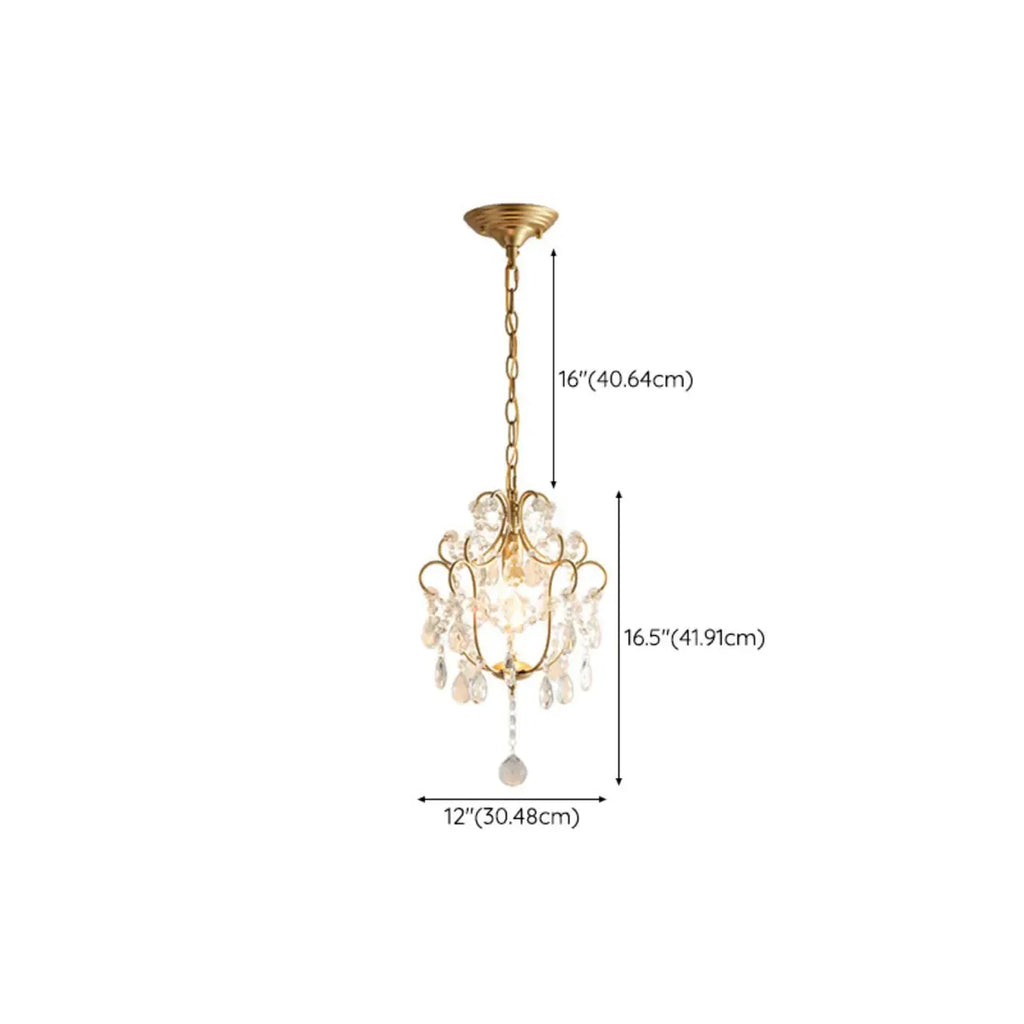 Elegant Gold Crystal Mini Kitchen Pendant Light Adjustable Chain