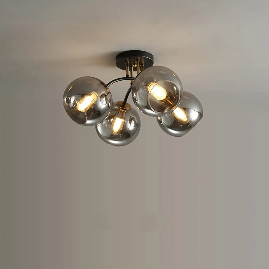 Modern Smoke Grey Glass Sphere Semi Flush Ceiling Light