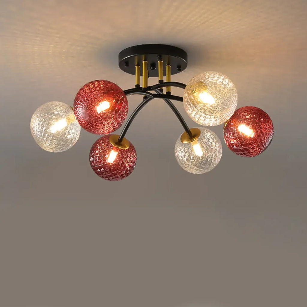 Modern Smoke Grey Glass Sphere Semi Flush Ceiling Light