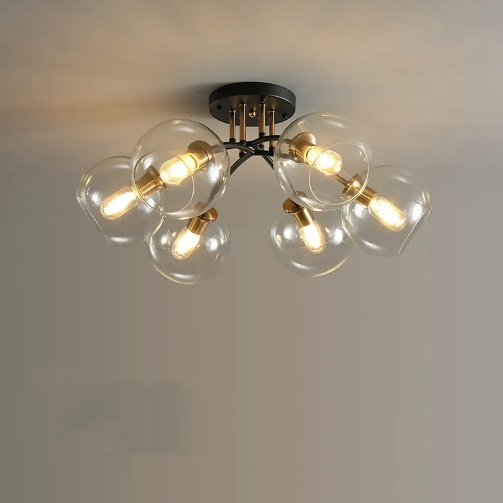 Modern Smoke Grey Glass Sphere Semi Flush Ceiling Light