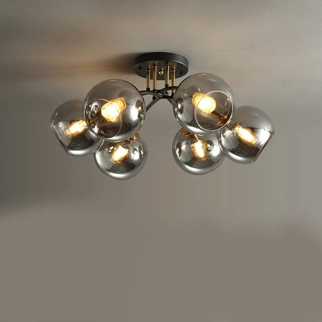 Modern Smoke Grey Glass Sphere Semi Flush Ceiling Light