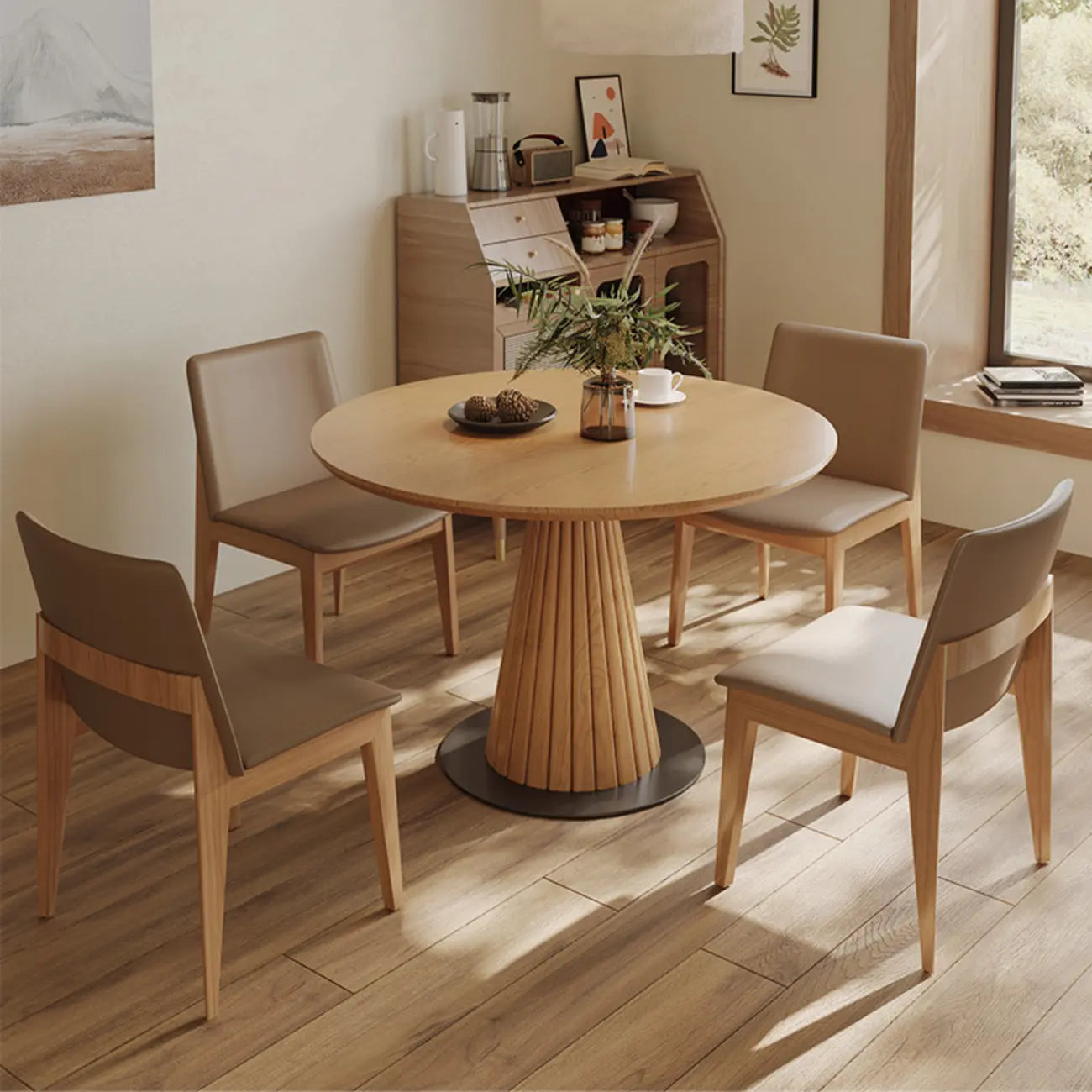 Modern Light Wood Round Dining Table