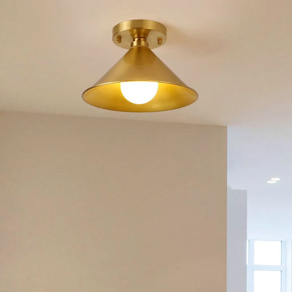 Minimalist Golden Cone Copper Semi Flush Ceiling Light