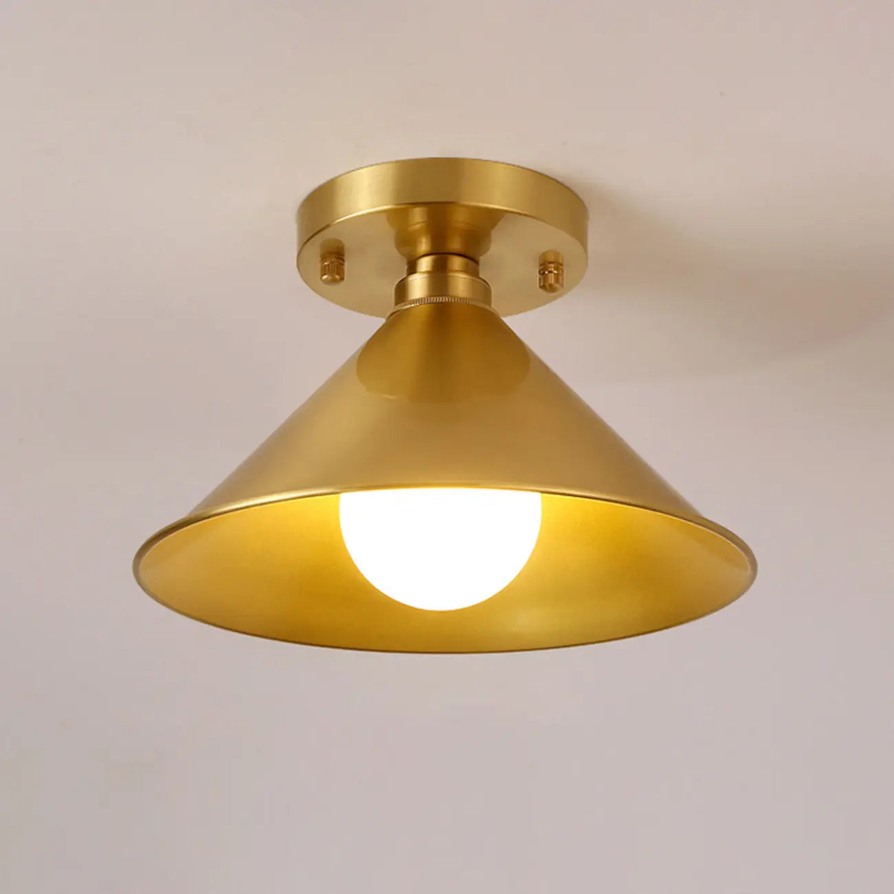 Minimalist Golden Cone Copper Semi Flush Ceiling Light