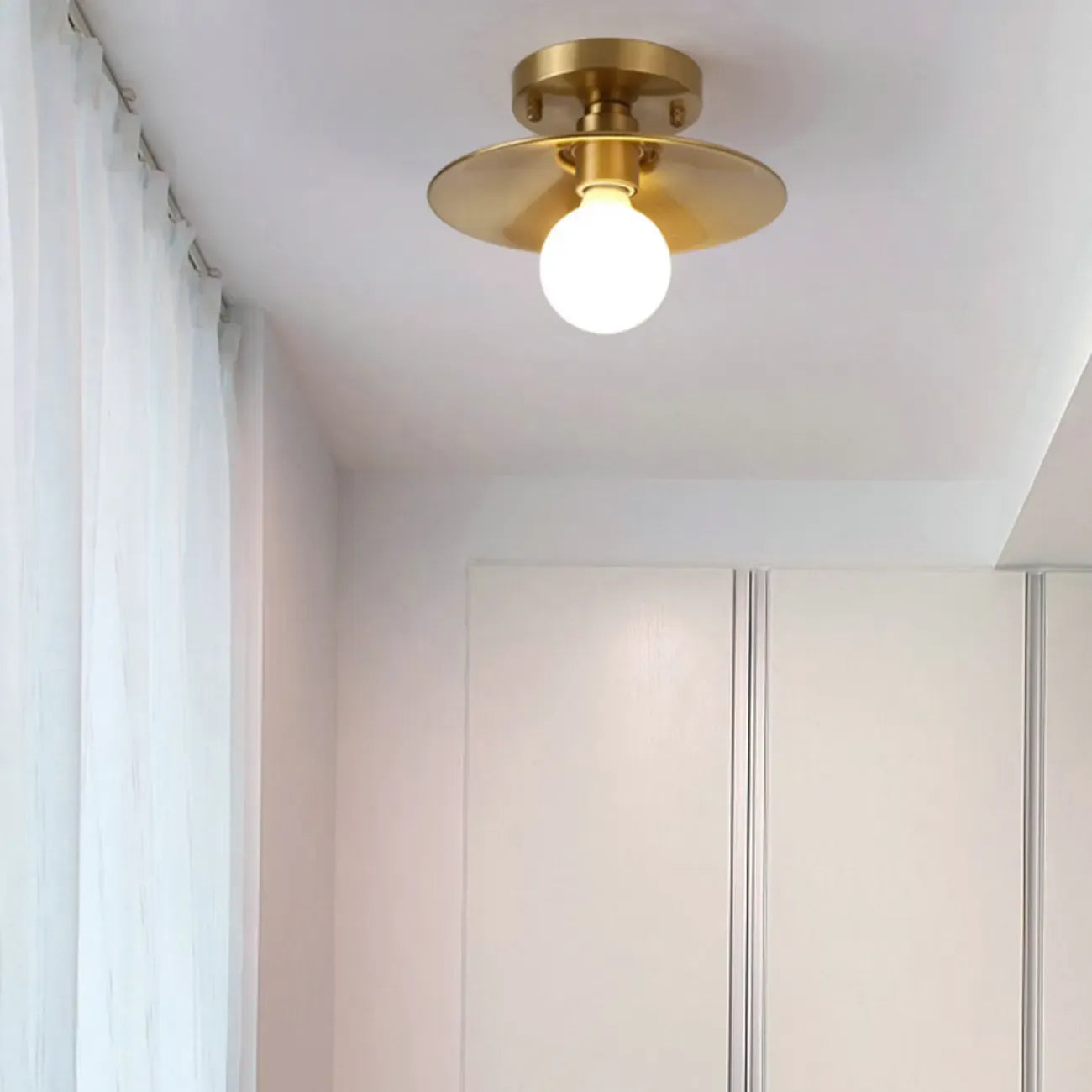 Minimalist Golden Cone Copper Semi Flush Ceiling Light