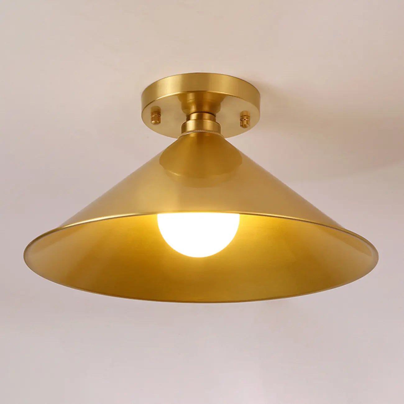 Minimalist Golden Cone Copper Semi Flush Ceiling Light