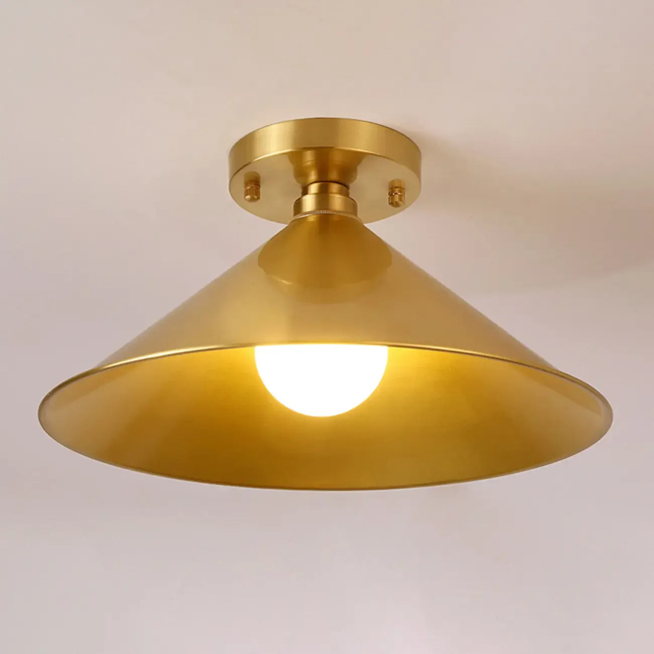 Minimalist Golden Cone Copper Semi Flush Ceiling Light