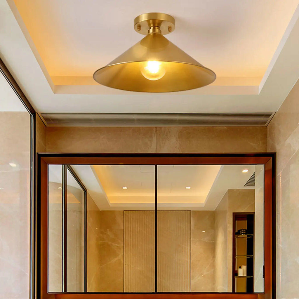 Minimalist Golden Cone Copper Semi Flush Ceiling Light