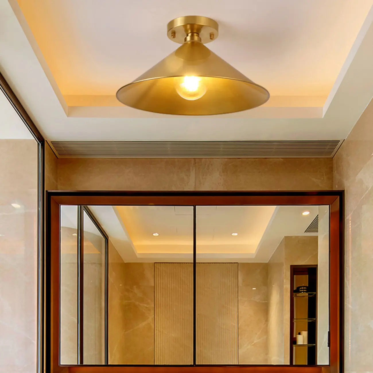 Minimalist Golden Cone Copper Semi Flush Ceiling Light
