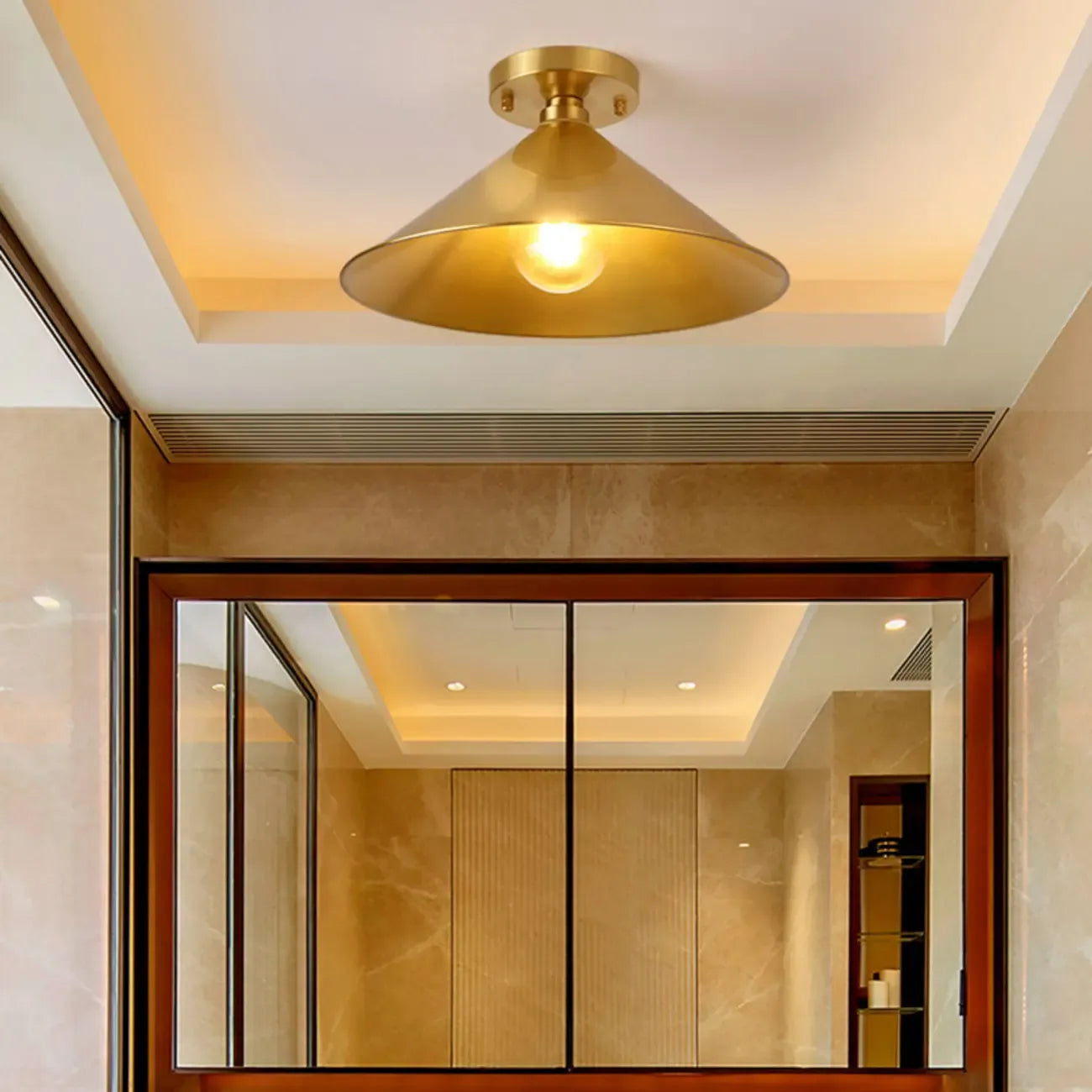 Minimalist Golden Cone Copper Semi Flush Ceiling Light