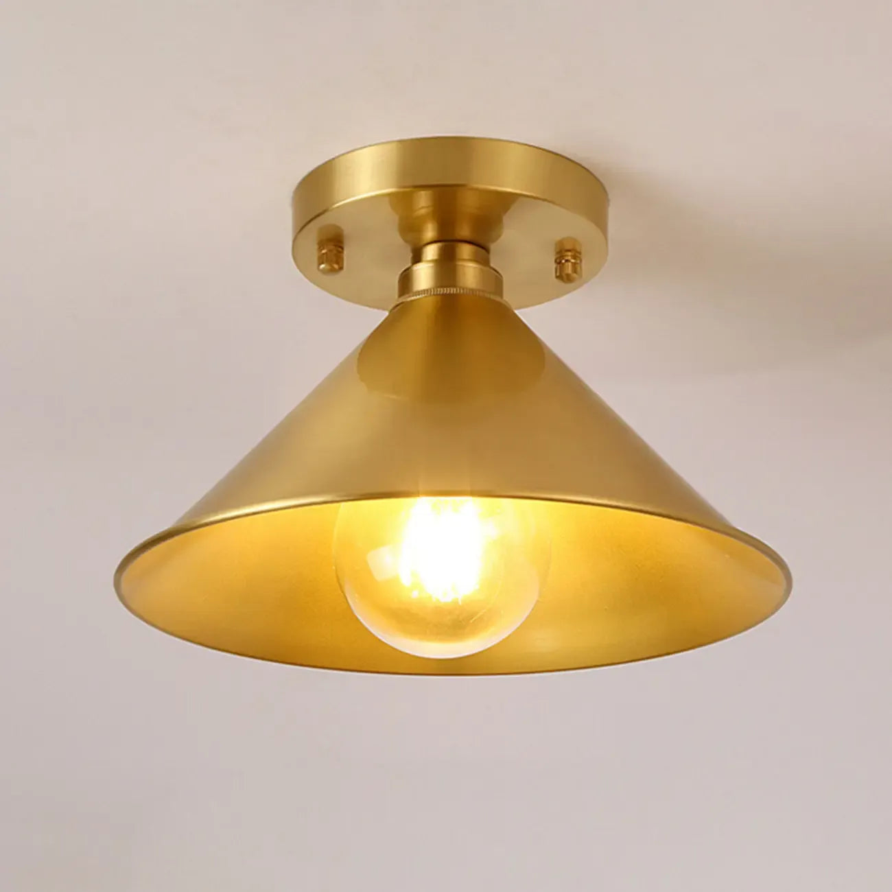 Minimalist Golden Cone Copper Semi Flush Ceiling Light