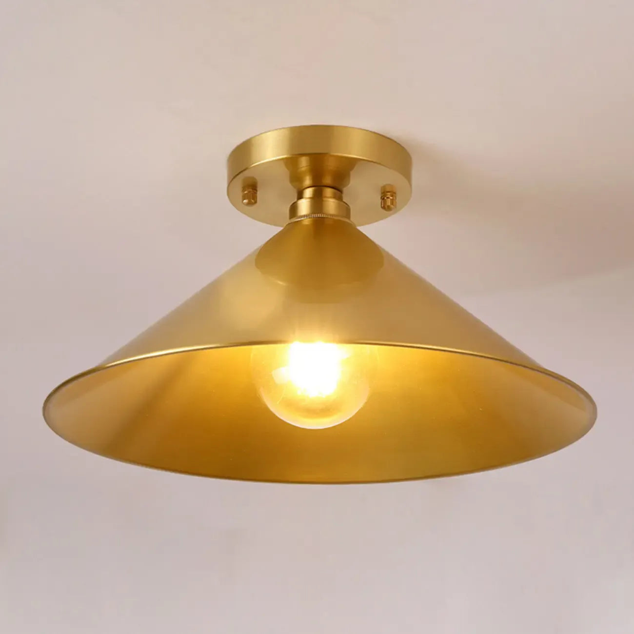 Minimalist Golden Cone Copper Semi Flush Ceiling Light