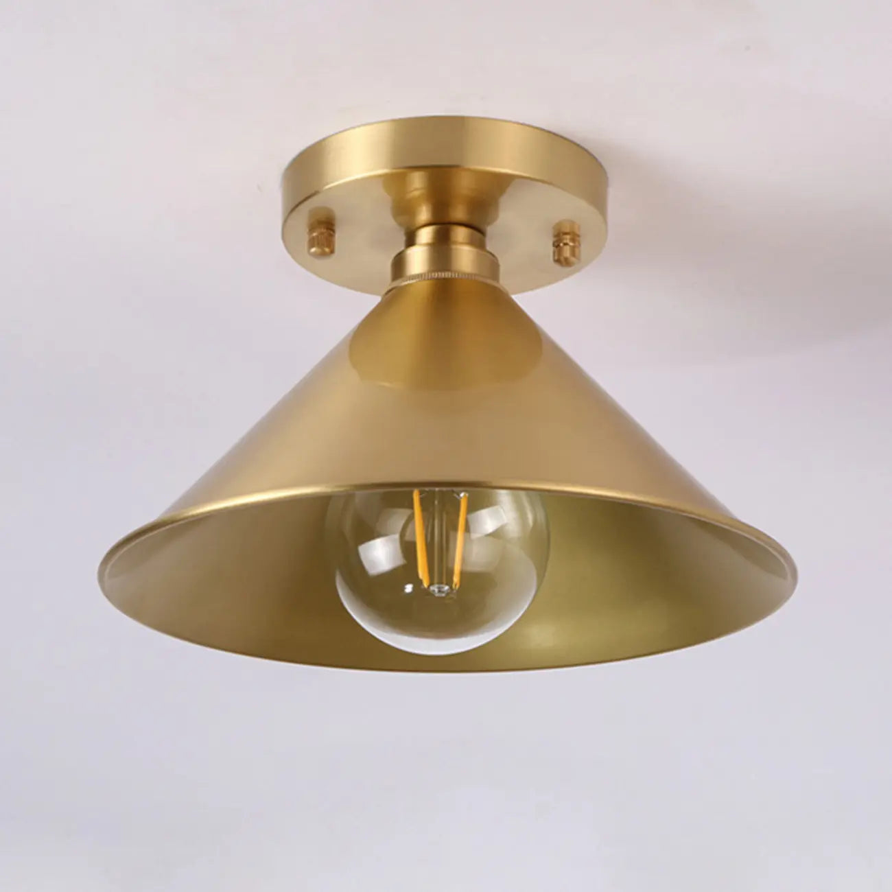 Minimalist Golden Cone Copper Semi Flush Ceiling Light