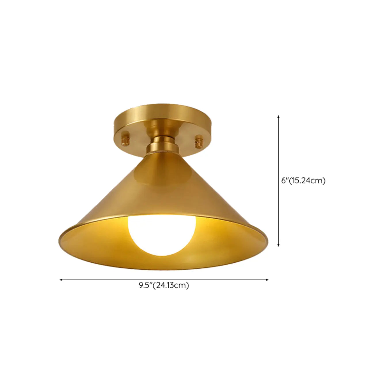 Minimalist Golden Cone Copper Semi Flush Ceiling Light