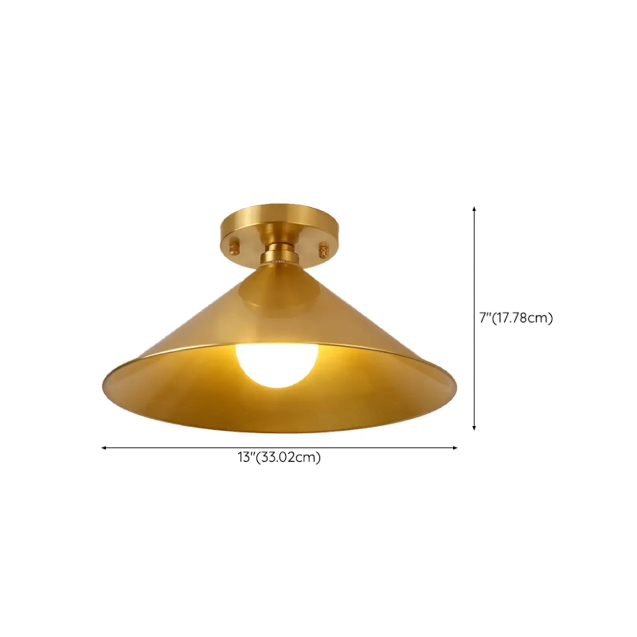 Minimalist Golden Cone Copper Semi Flush Ceiling Light