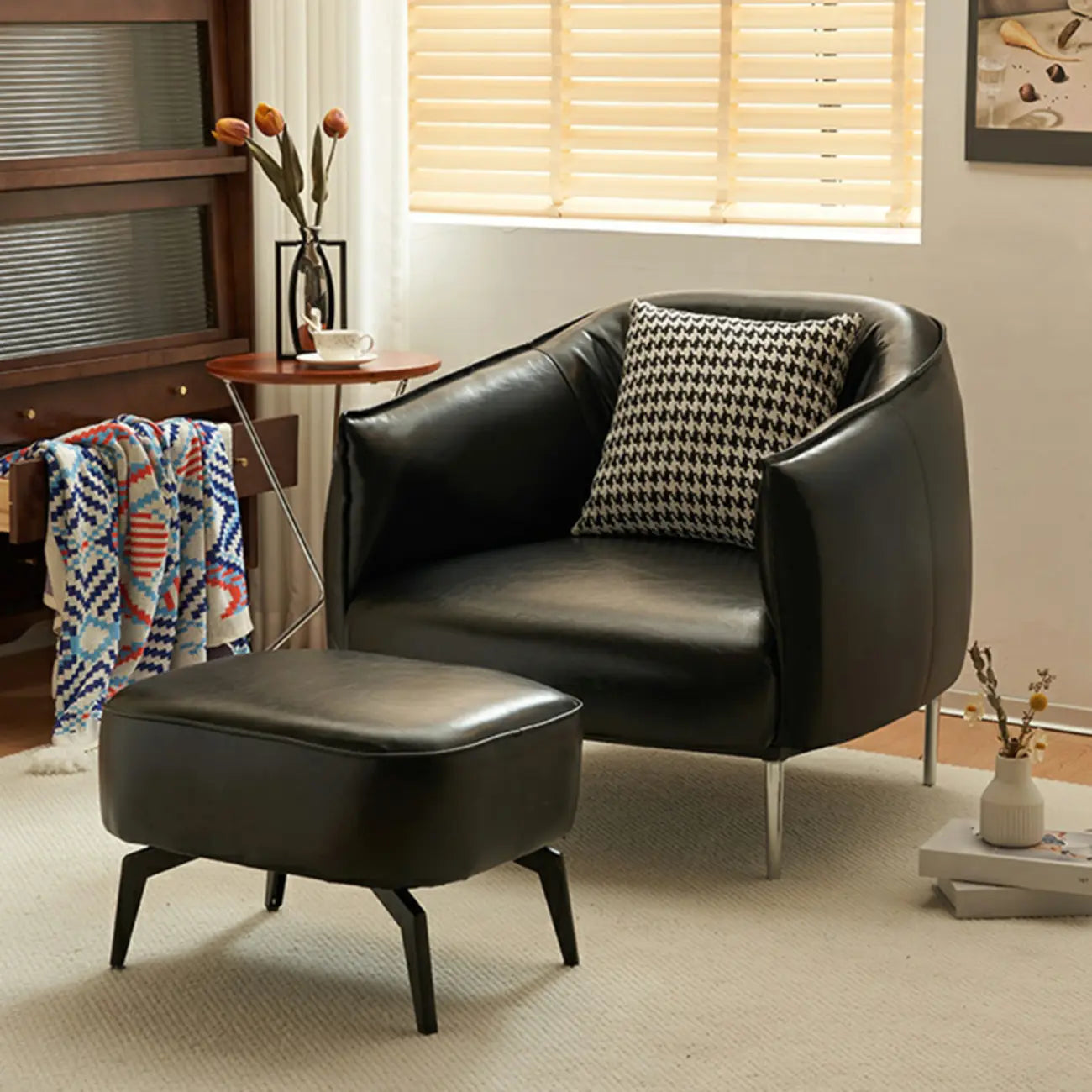 Modern Black Leather Lounge Chair Living Room