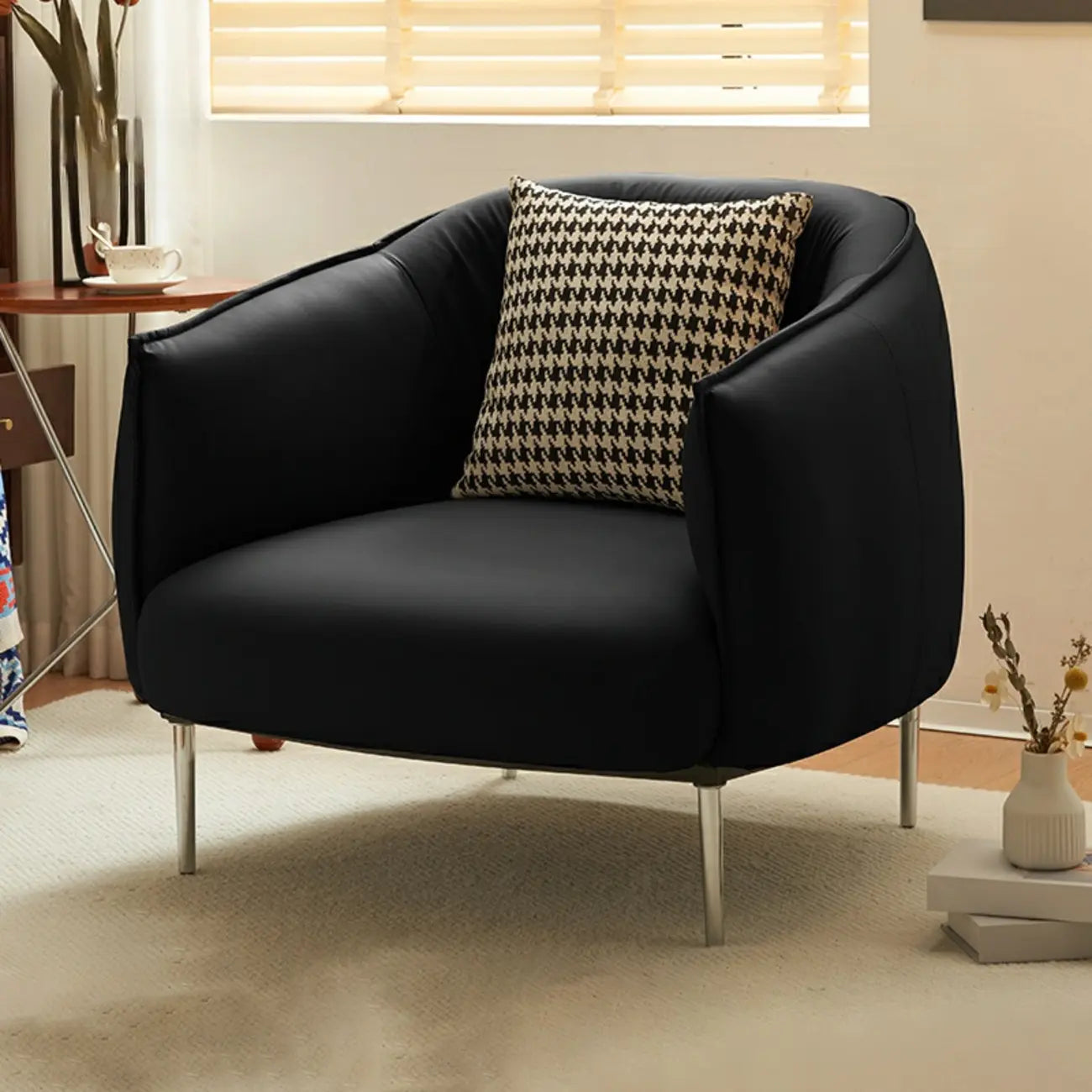 Modern Black Leather Lounge Chair Living Room