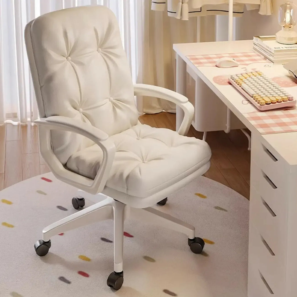 Modern White Leather Swivel Ergonomic Office Chair