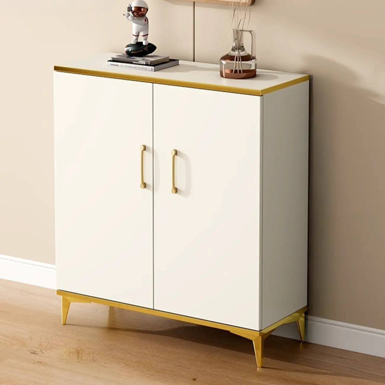 Trendy Grey Wood Hallway Shoe Cabinet with Gold Legs