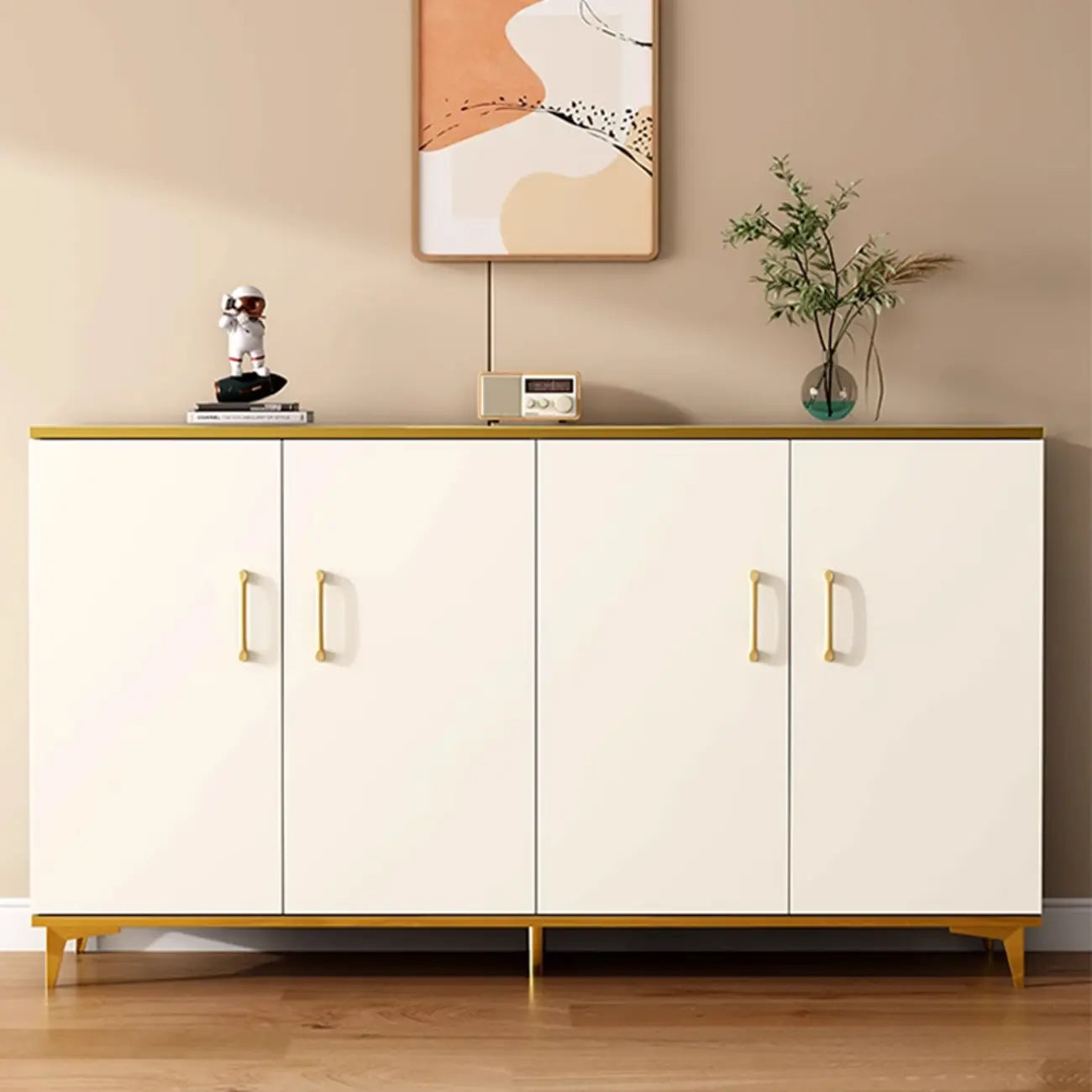 Trendy Grey Wood Hallway Shoe Cabinet with Gold Legs