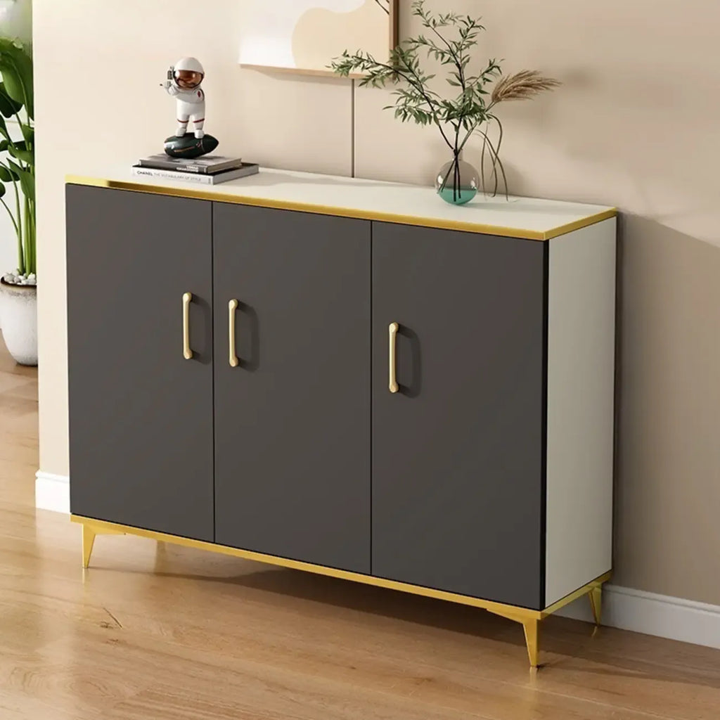 Trendy Grey Wood Hallway Shoe Cabinet with Gold Legs