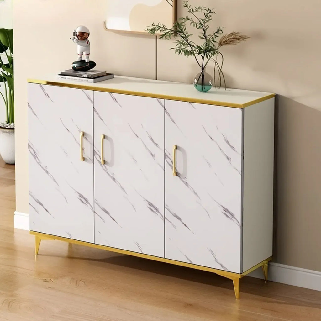 Trendy Grey Wood Hallway Shoe Cabinet with Gold Legs