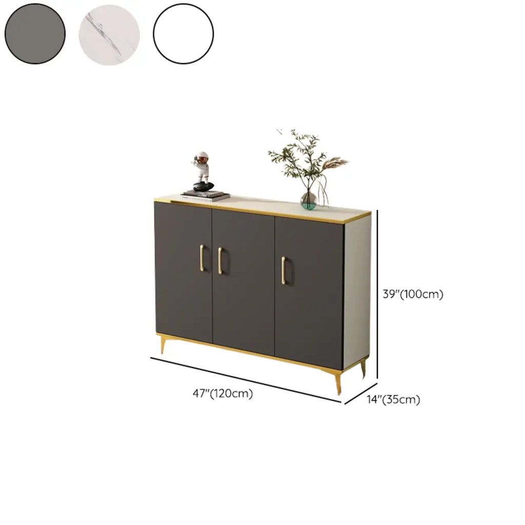 Trendy Grey Wood Hallway Shoe Cabinet with Gold Legs
