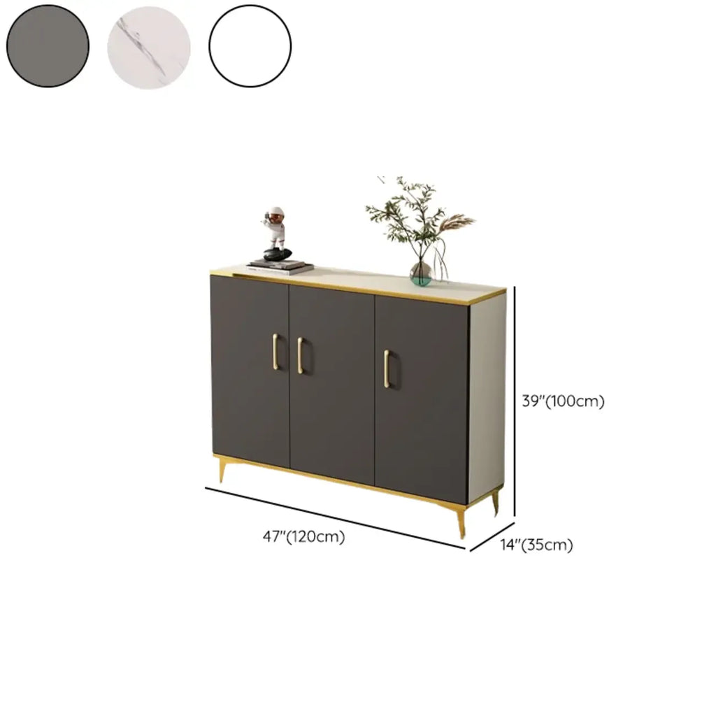 Trendy Grey Wood Hallway Shoe Cabinet with Gold Legs