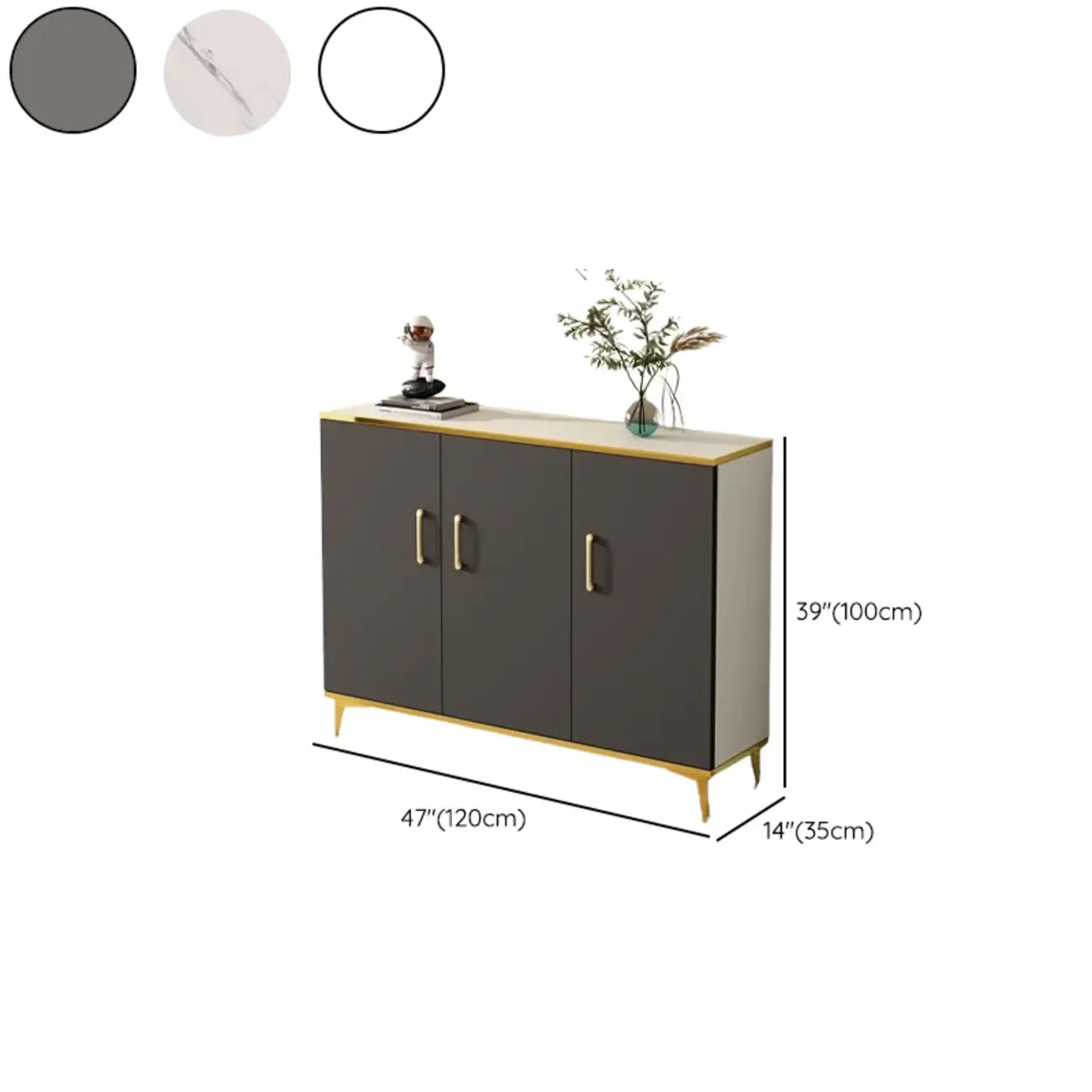 Trendy Grey Wood Hallway Shoe Cabinet with Gold Legs