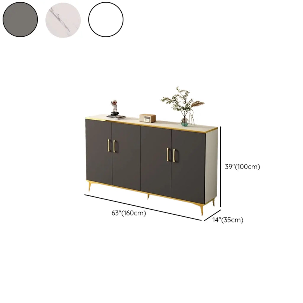Trendy Grey Wood Hallway Shoe Cabinet with Gold Legs